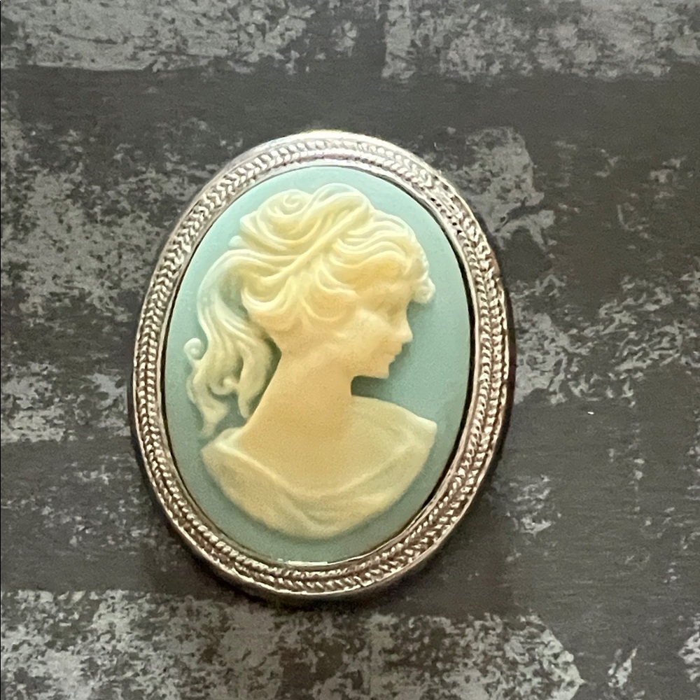 Vintage Cameo Brooch with Silver Frame